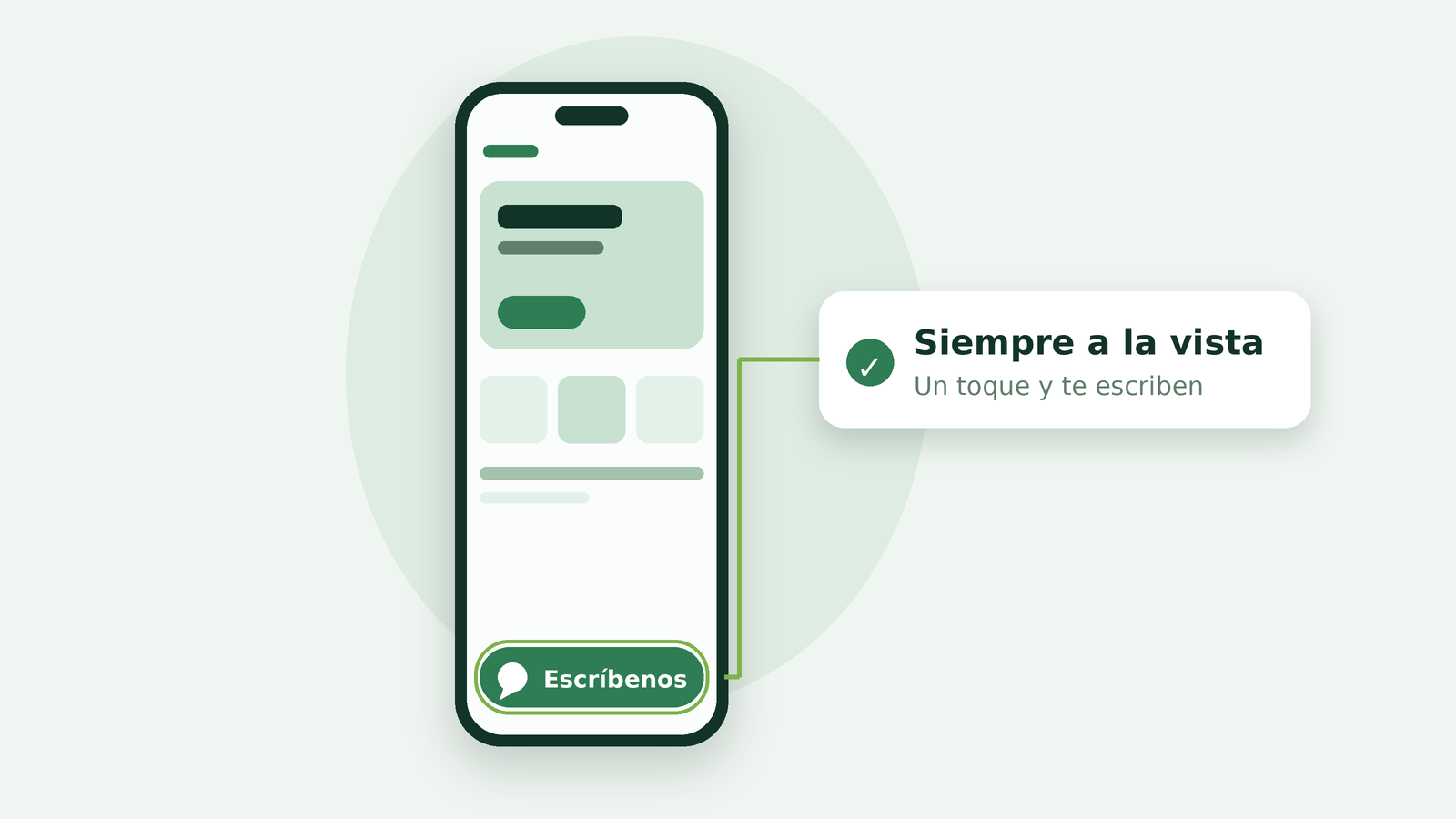 Teléfono con una página web y un botón de WhatsApp siempre visible en la parte inferior