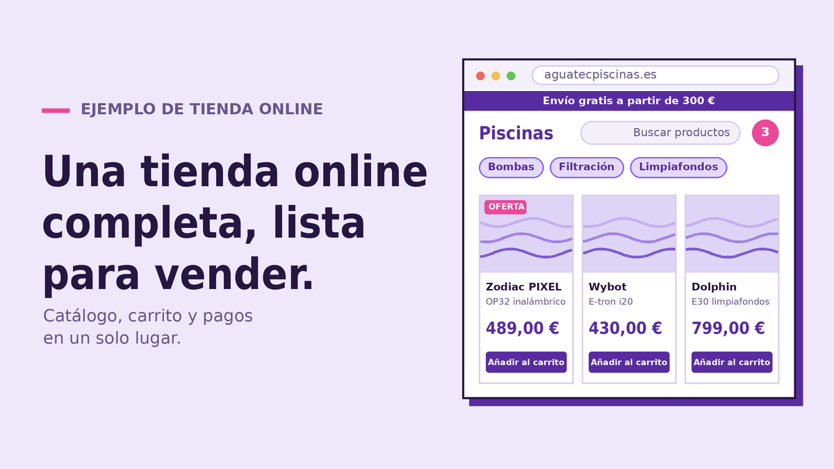Carrusel de la tienda Aguatec en tonos morados